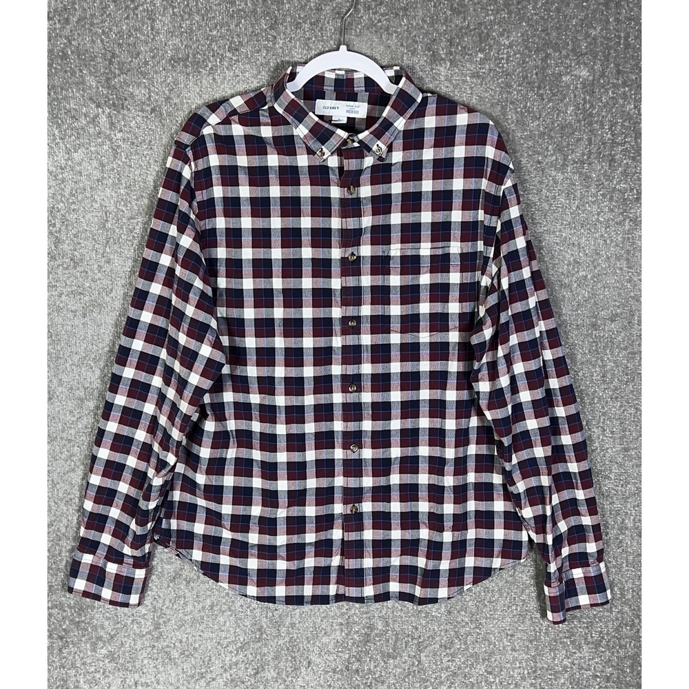 Old Navy Slim Everyday Built In Flex Oxford Button Down Shirt Mens Size XL Plaid